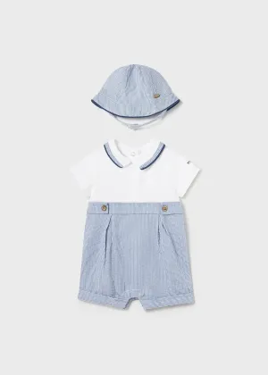 1615 - Romper w/hat set for newborn boy - Seersucker