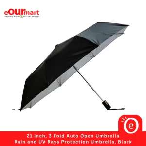 21 inch, 3 Fold Auto Open Umbrella | Rain and UV Rays Protection Umbrella, Black