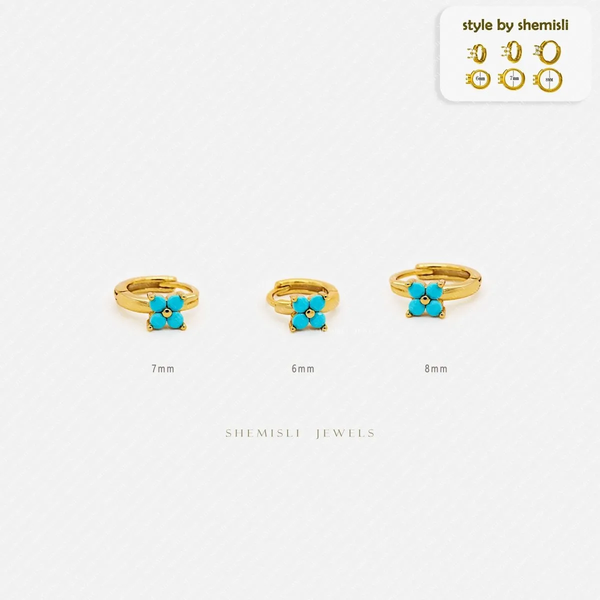 4 Petal Clover Turquoise CZ Helix Hoops, Unisex, Gold, Silver SHEMISLI - SH553, SH554, SH555