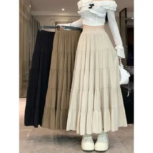 Amozae church outfit Elastic Waist Cake Skirt for Women Spring and Summer New High Waist Slimming Design Stitching A- line Large Swing Umbrella Skirt Long Skirt