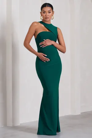 Angelic | Bottle Green High-Neck Cut-Out Maternity Maxi Dress