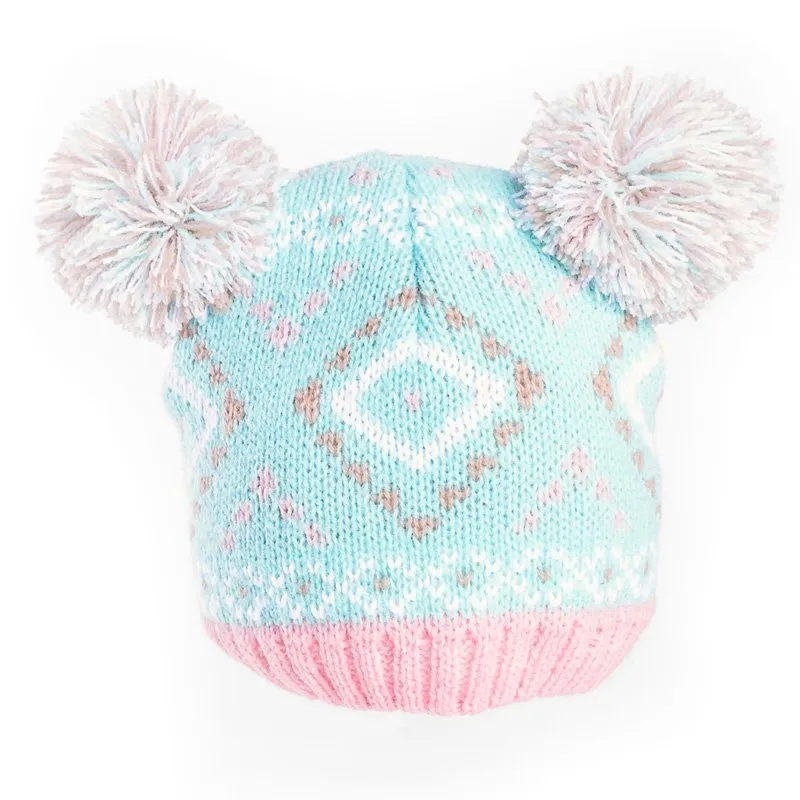 Baby Jacquard Knit Double Pom Pom Hat, Aqua