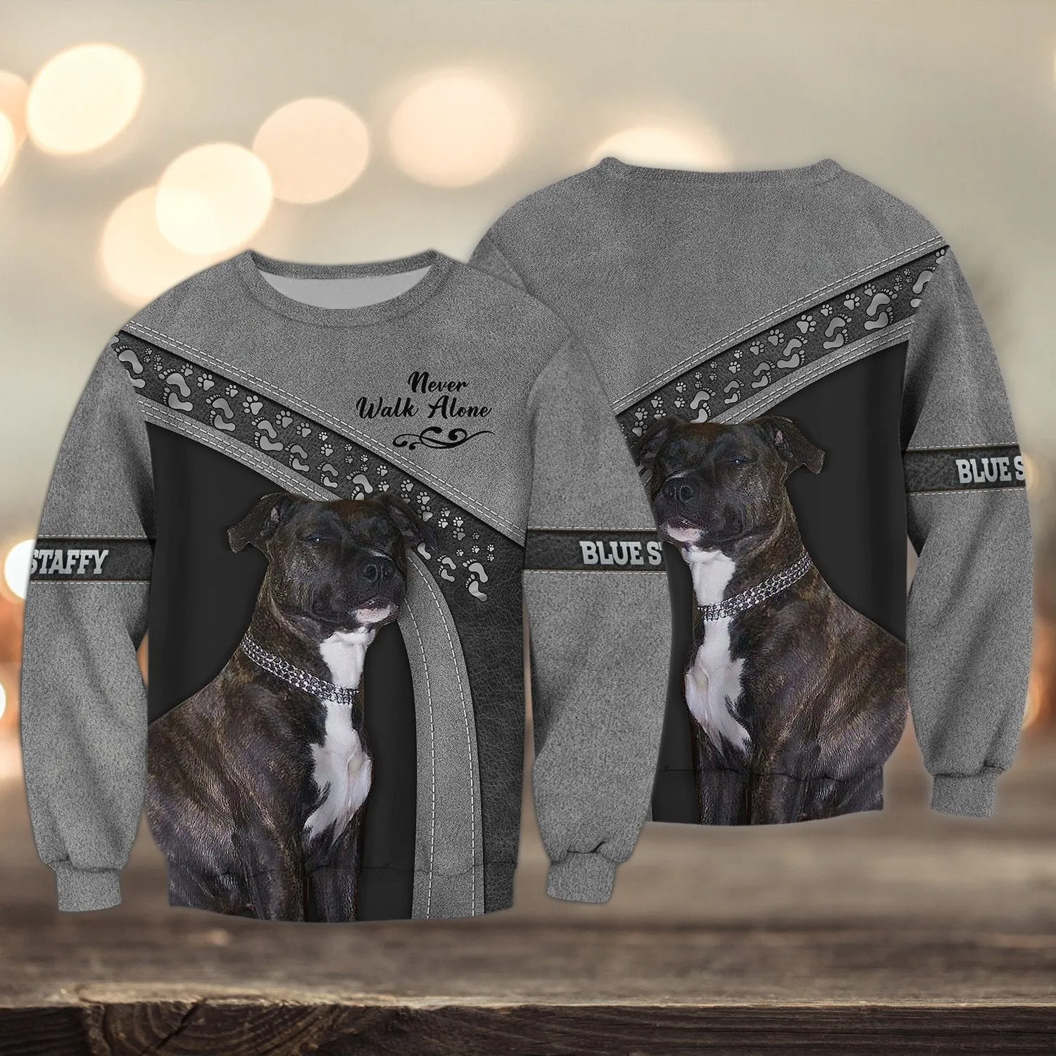 Blue Staffy Love Never Walk Alone Love 3D Full Print Shirts, Shirt For Dog Lovers, Dog Memorial Gifts for loss of Dog