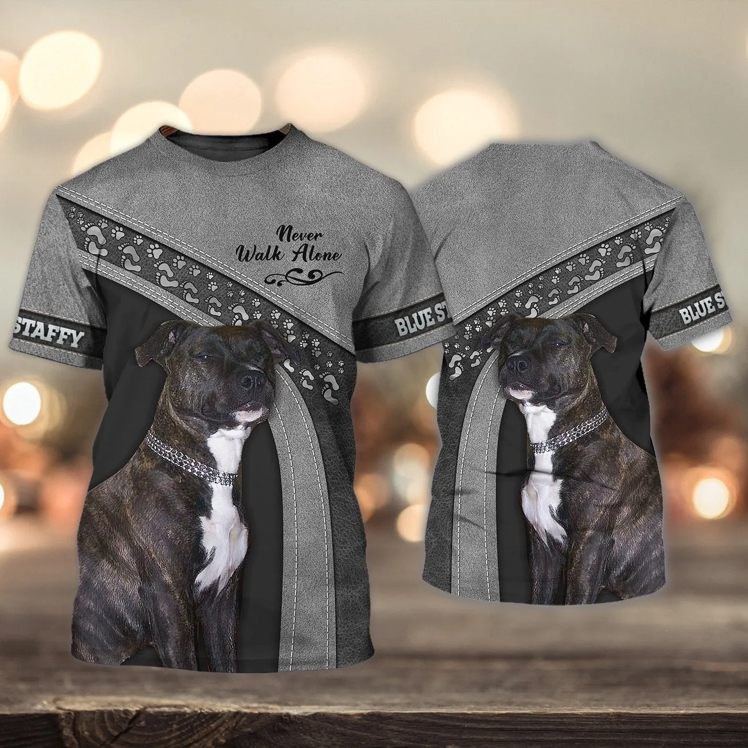 Blue Staffy Love Never Walk Alone Love 3D Full Print Shirts, Shirt For Dog Lovers, Dog Memorial Gifts for loss of Dog