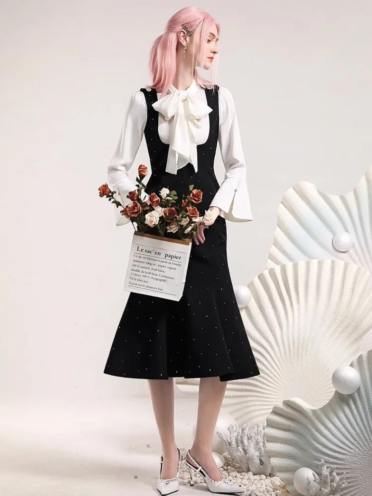 Bow Standing Collar Top Sweetheart Back Fishtail Skirt【s0000006853】