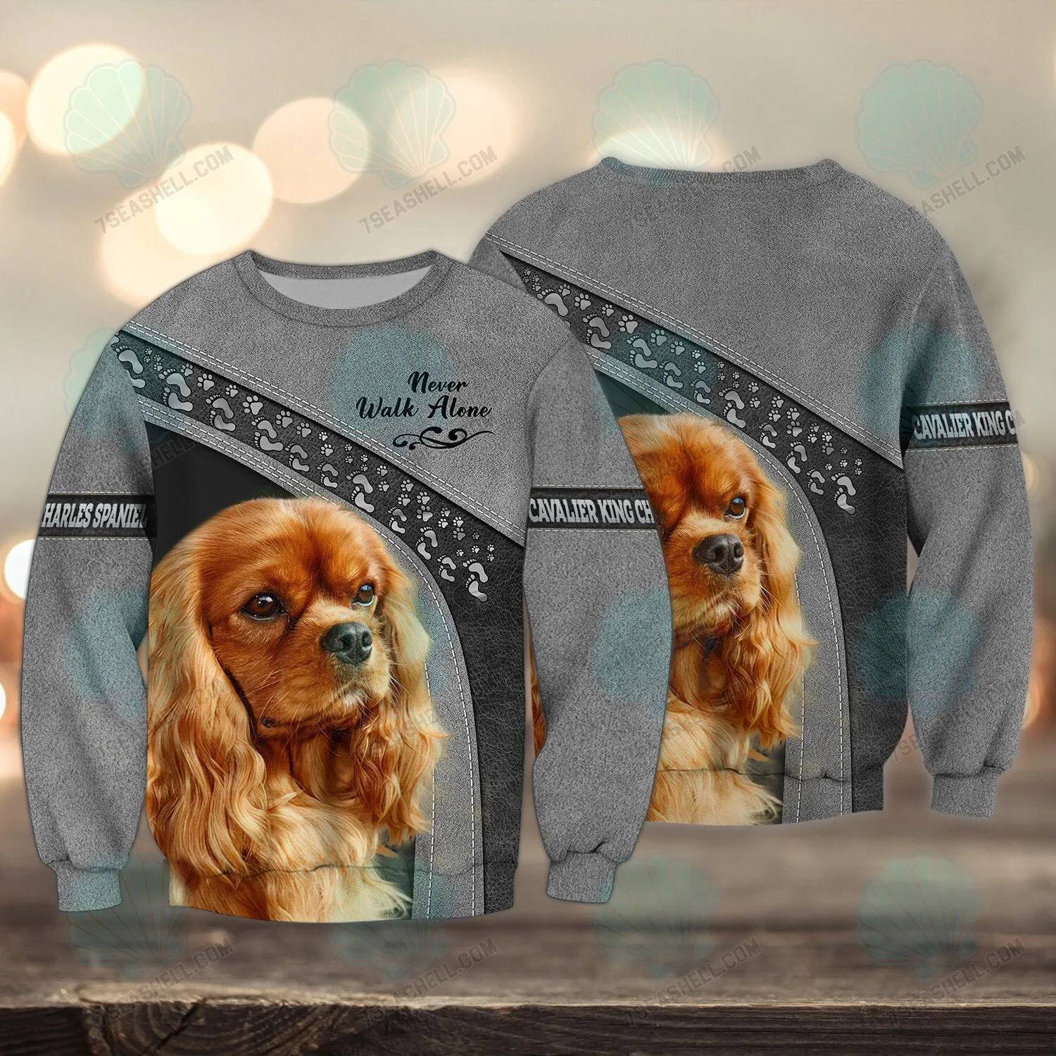 Cavalier King Charles Spaniel Love Never Walk Alone 3D Full Print Christmas Shirts