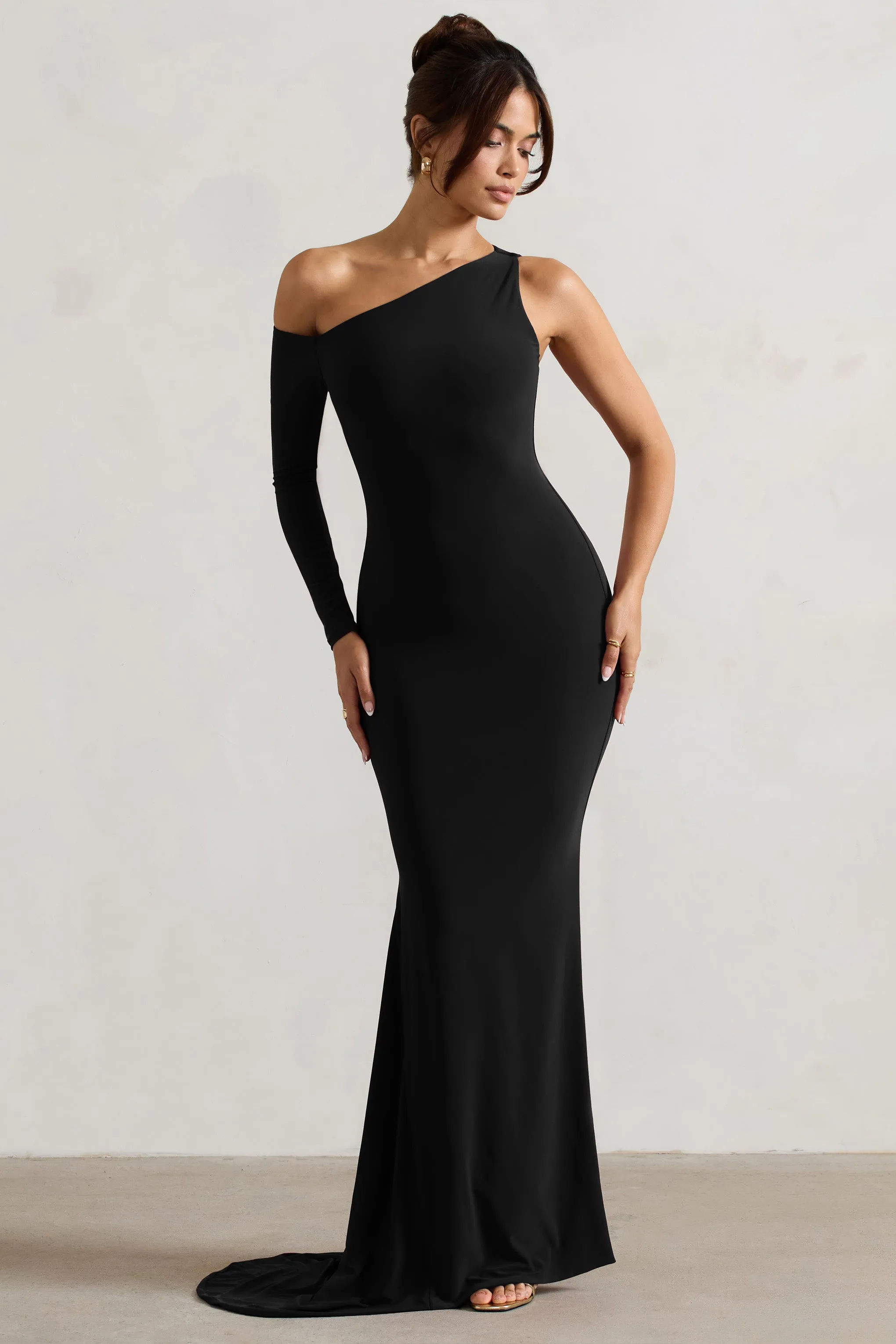 Contradiction | Black One-Sleeve Asymmetric Maxi Dress