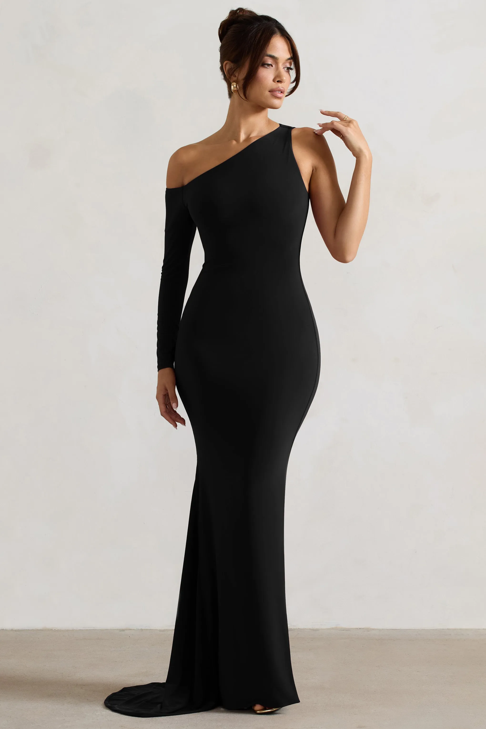 Contradiction | Black One-Sleeve Asymmetric Maxi Dress