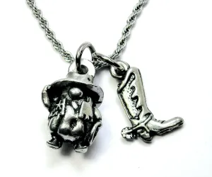 Cowboy Gnome with cowboy boot  3D Single Charm Necklace