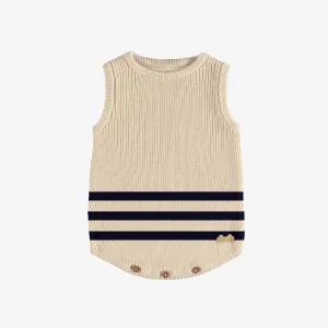 Cream   Navy Stripe Knit Sleeveless Bodysuit