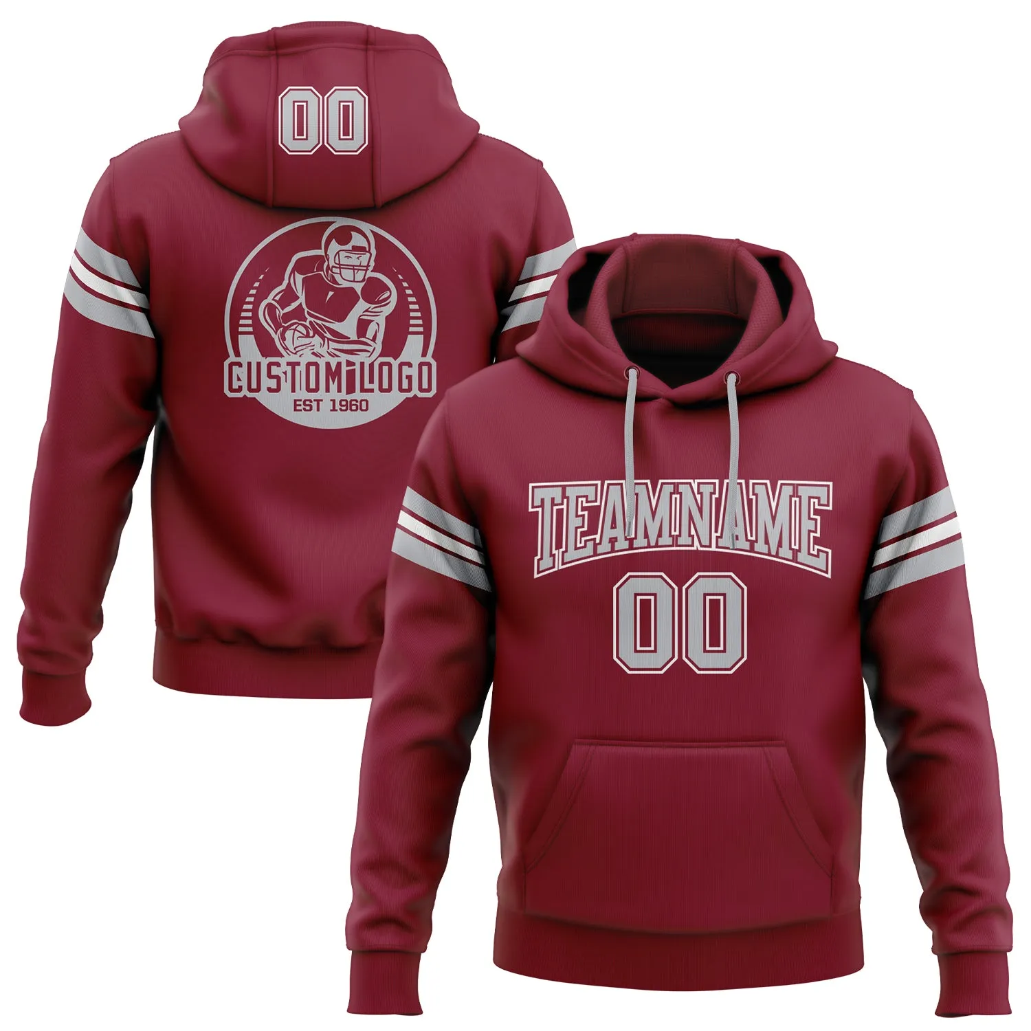 Custom Stitched Crimson Gray-White Football Pullover Sweatshirt Hoodie