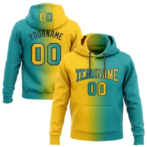 Custom Stitched Teal Yellow-Black Gradient Fashion Sports Pullover Sweatshirt Hoodie