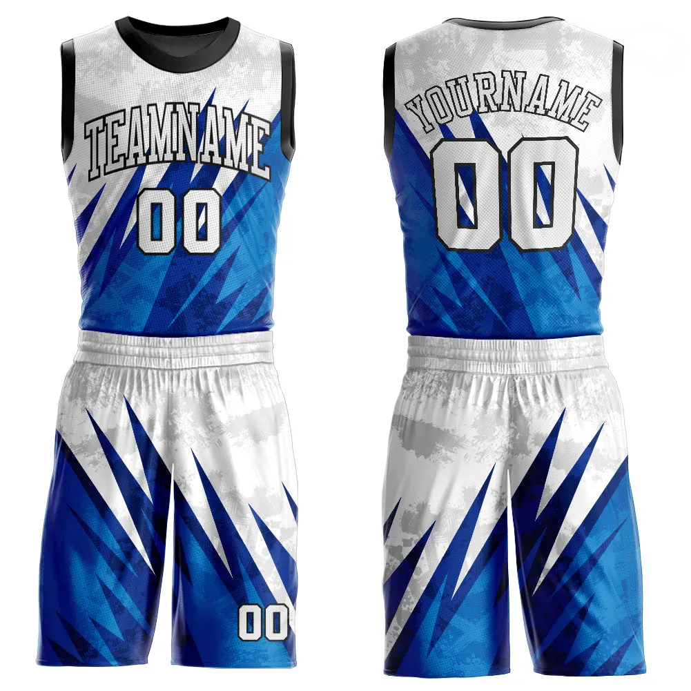 Custom White White-Royal Round Neck Sublimation Basketball Suit Jersey