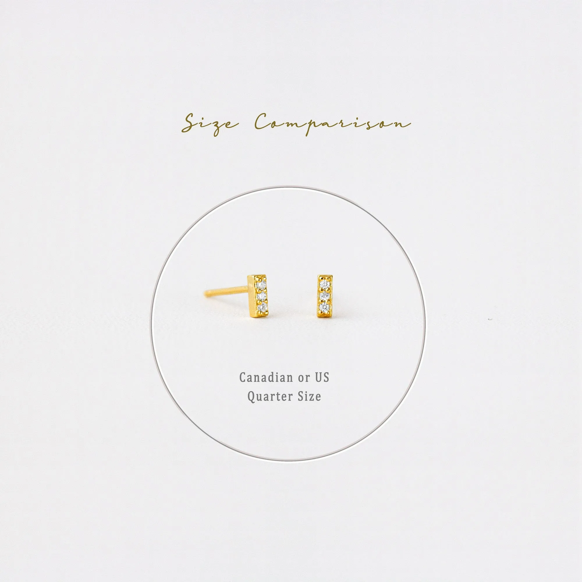 CZ Tiny Bar Studs Earrings, Cuboid Rectangle Shape Studs, Unisex, Gold, Silver SHEMISLI SS012