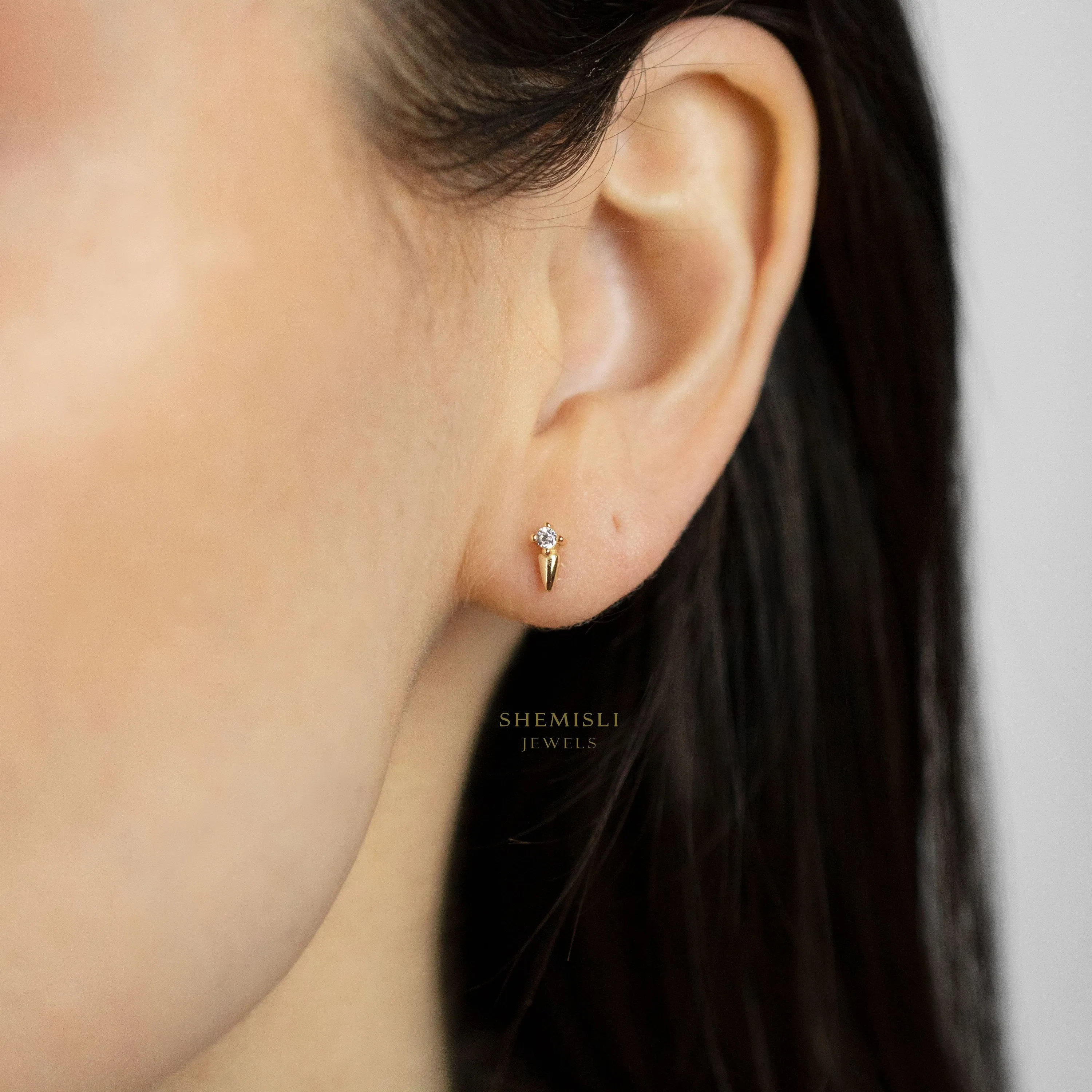 Dainty CZ Spike Studs, Unisex, Gold, Silver SHEMISLI SS146, SS261, SS262, SS263, SS264