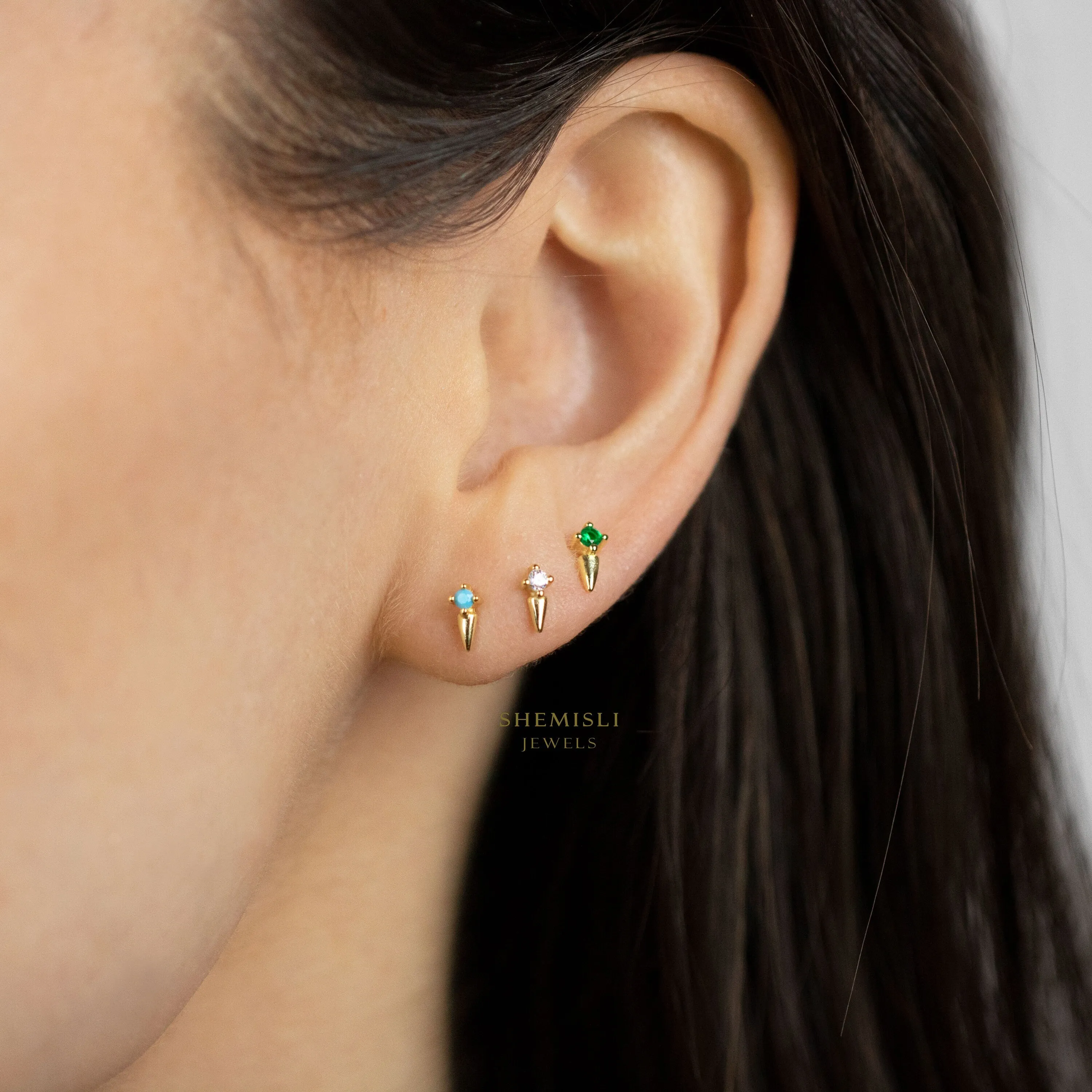 Dainty CZ Spike Studs, Unisex, Gold, Silver SHEMISLI SS146, SS261, SS262, SS263, SS264