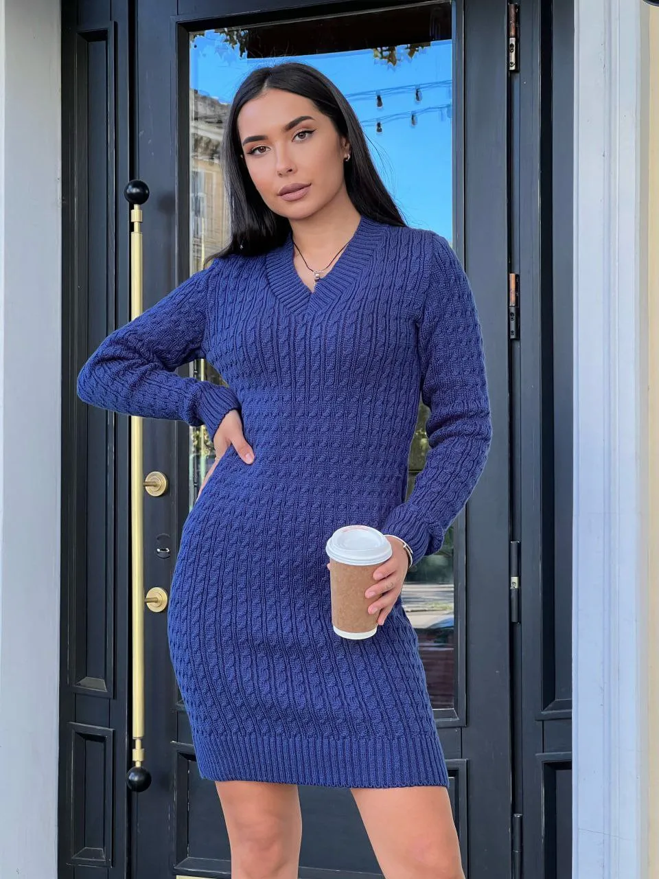 Dress Knitted New Season Warm Women Clothing Dress Color Blue