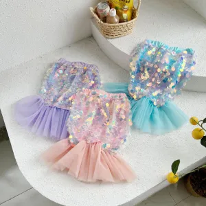 DUNNMALL  Children's Clothing Girl Baby Mermaid Princess Dress  Spring and Summer New Children's Skirt Mesh Sequins Fishtail Skirt