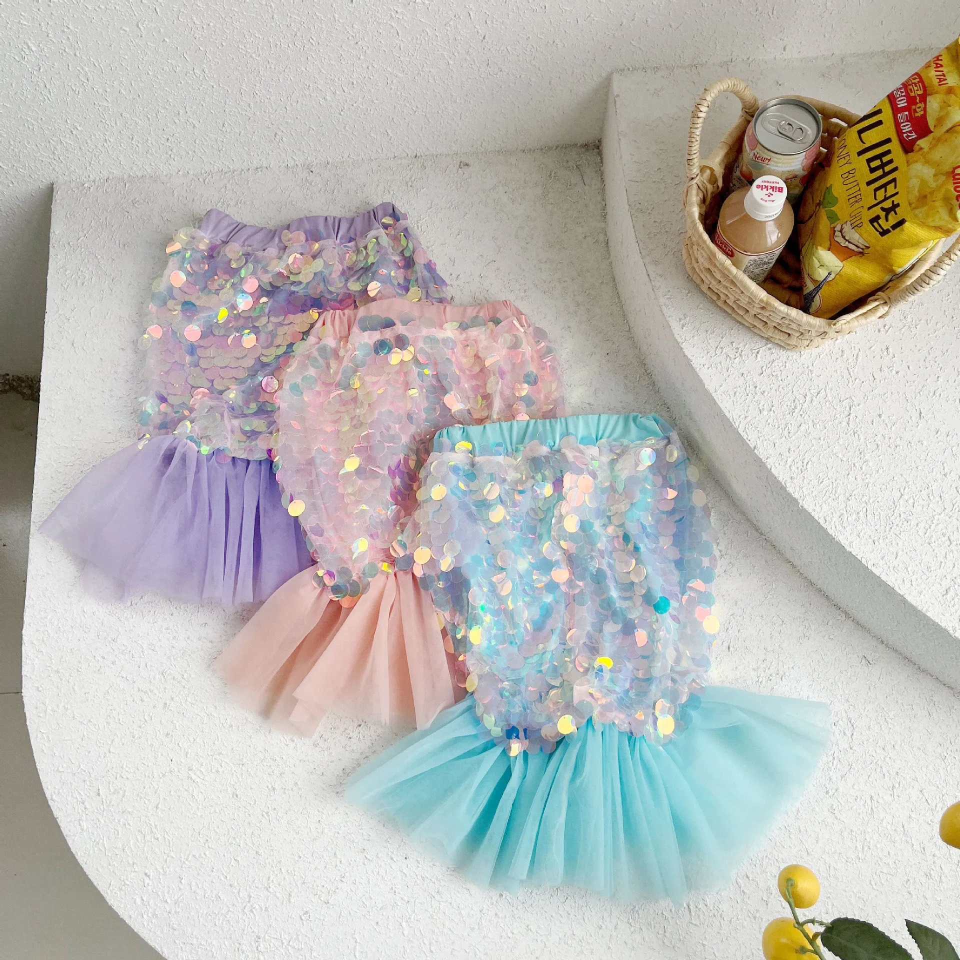 DUNNMALL  Children's Clothing Girl Baby Mermaid Princess Dress  Spring and Summer New Children's Skirt Mesh Sequins Fishtail Skirt