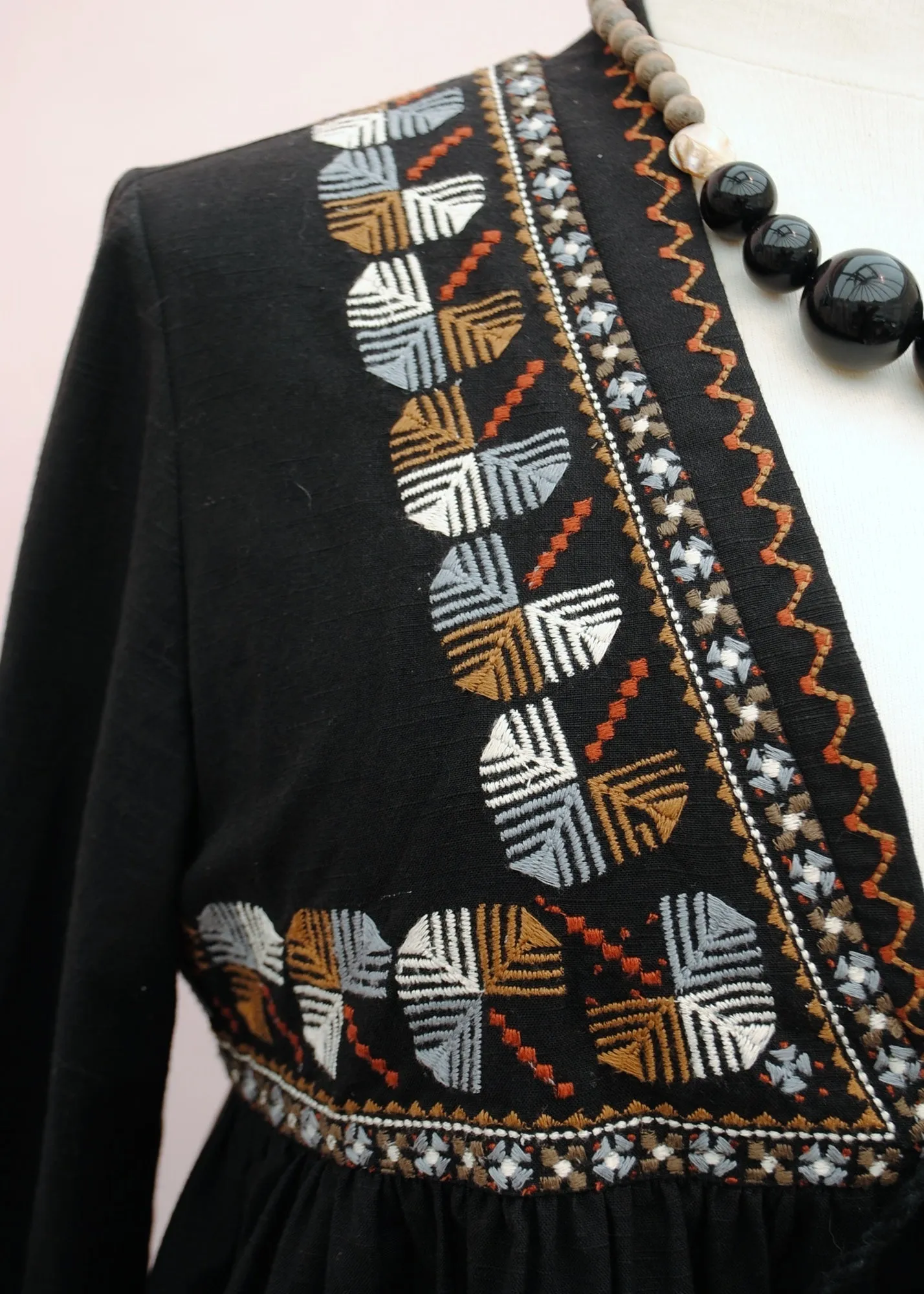 EAST Artisan Bohemian Folk Black Embroidered Cotton Skirt and Jacket