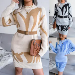 Geometric pattern sweater dress knitted dress