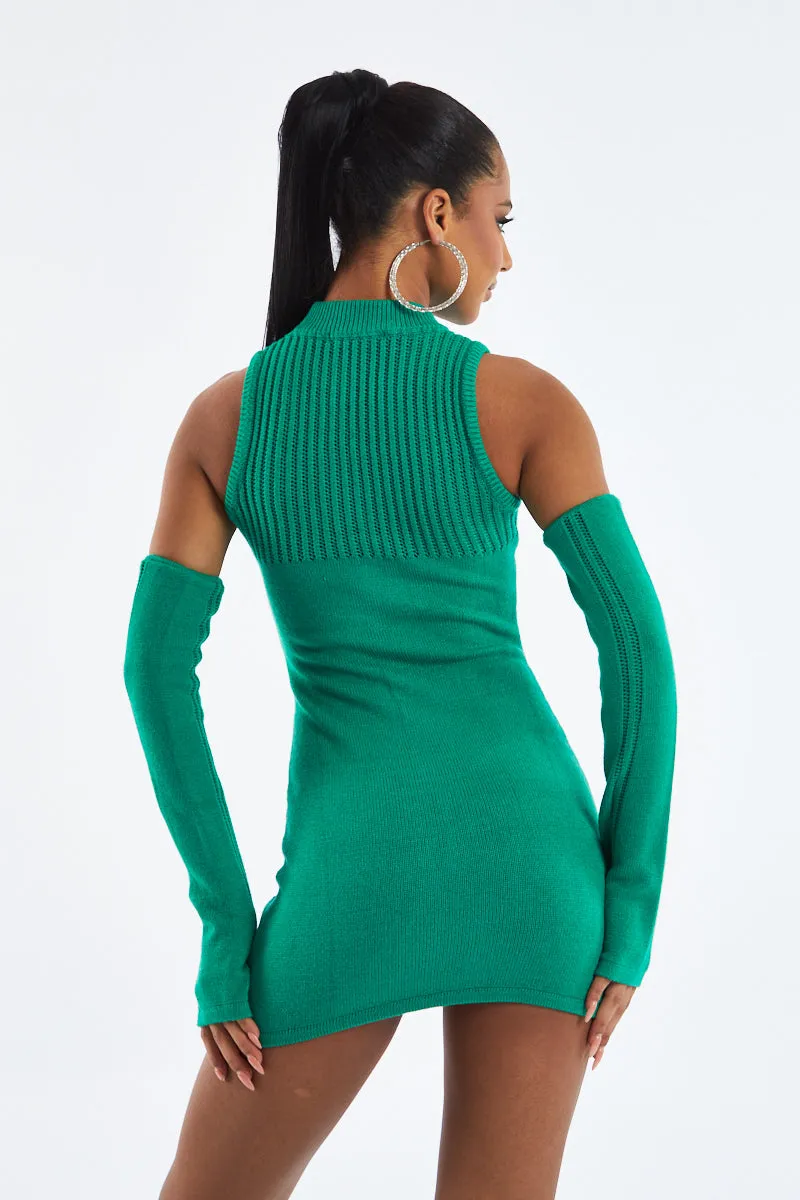 Green Knitted Cold Shoulder Mini Dress - Ash