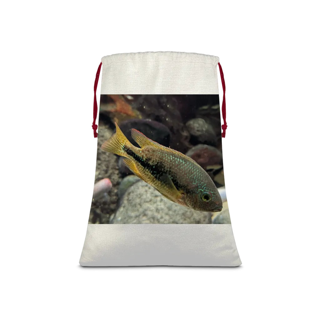 Green Orange Fish Sublimation Linen Drawstring Sack