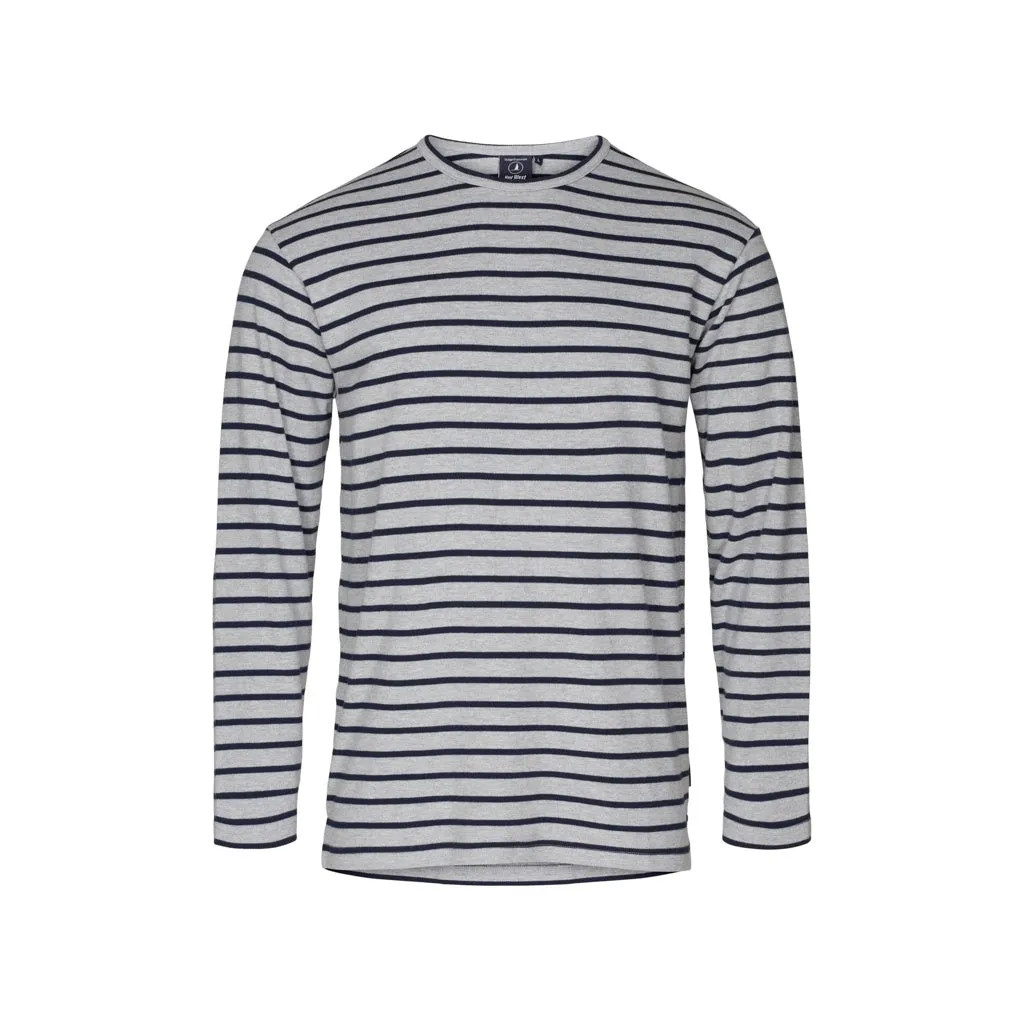 Grenaa Striped Long Sleeve Tee - Grey Melange / SR Navy