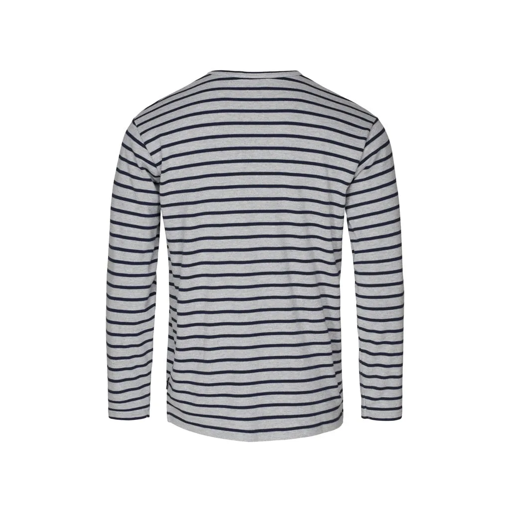 Grenaa Striped Long Sleeve Tee - Grey Melange / SR Navy