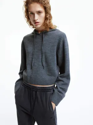 Hooded Drawstring Knit Top