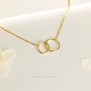 Interlocking Two Circle Necklace, Unisex, Gold, Silver  (15.5" 2") SHEMISLI - SN012