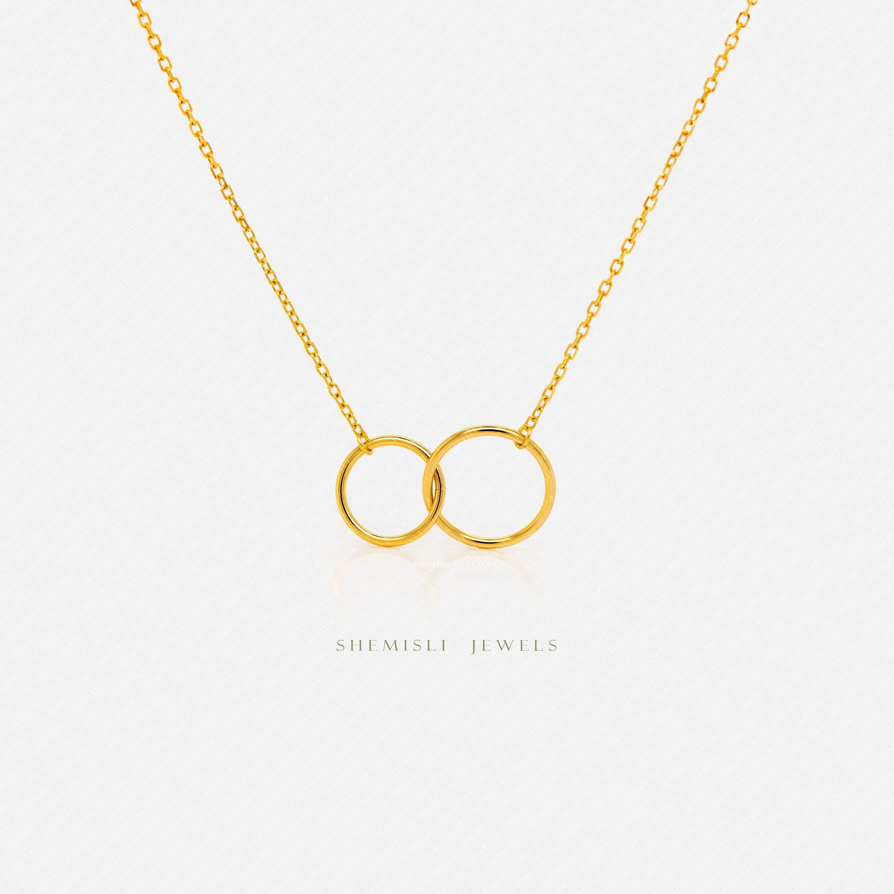 Interlocking Two Circle Necklace, Unisex, Gold, Silver  (15.5" 2") SHEMISLI - SN012