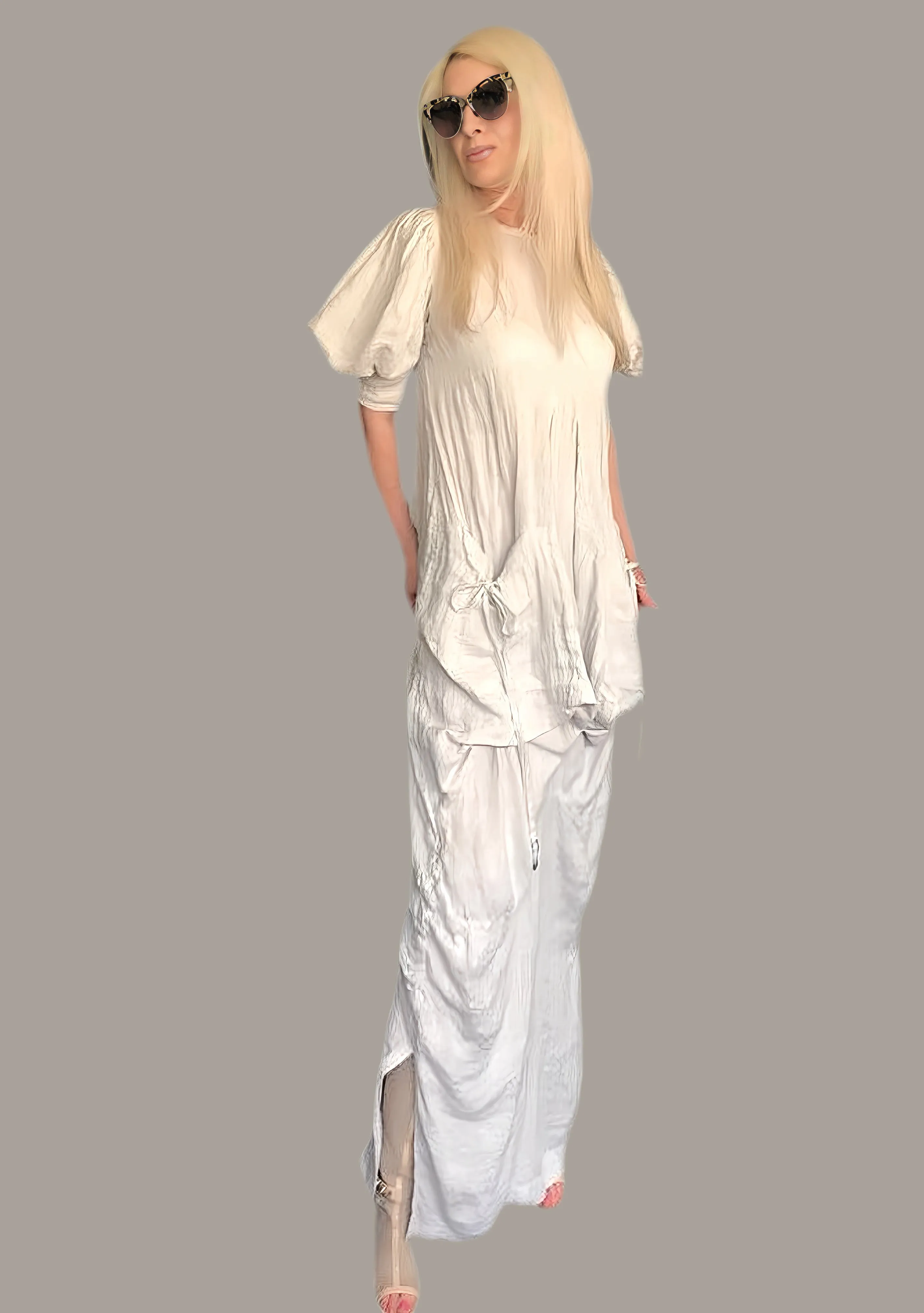 Linen Kaftan Dress With Draped Pockets