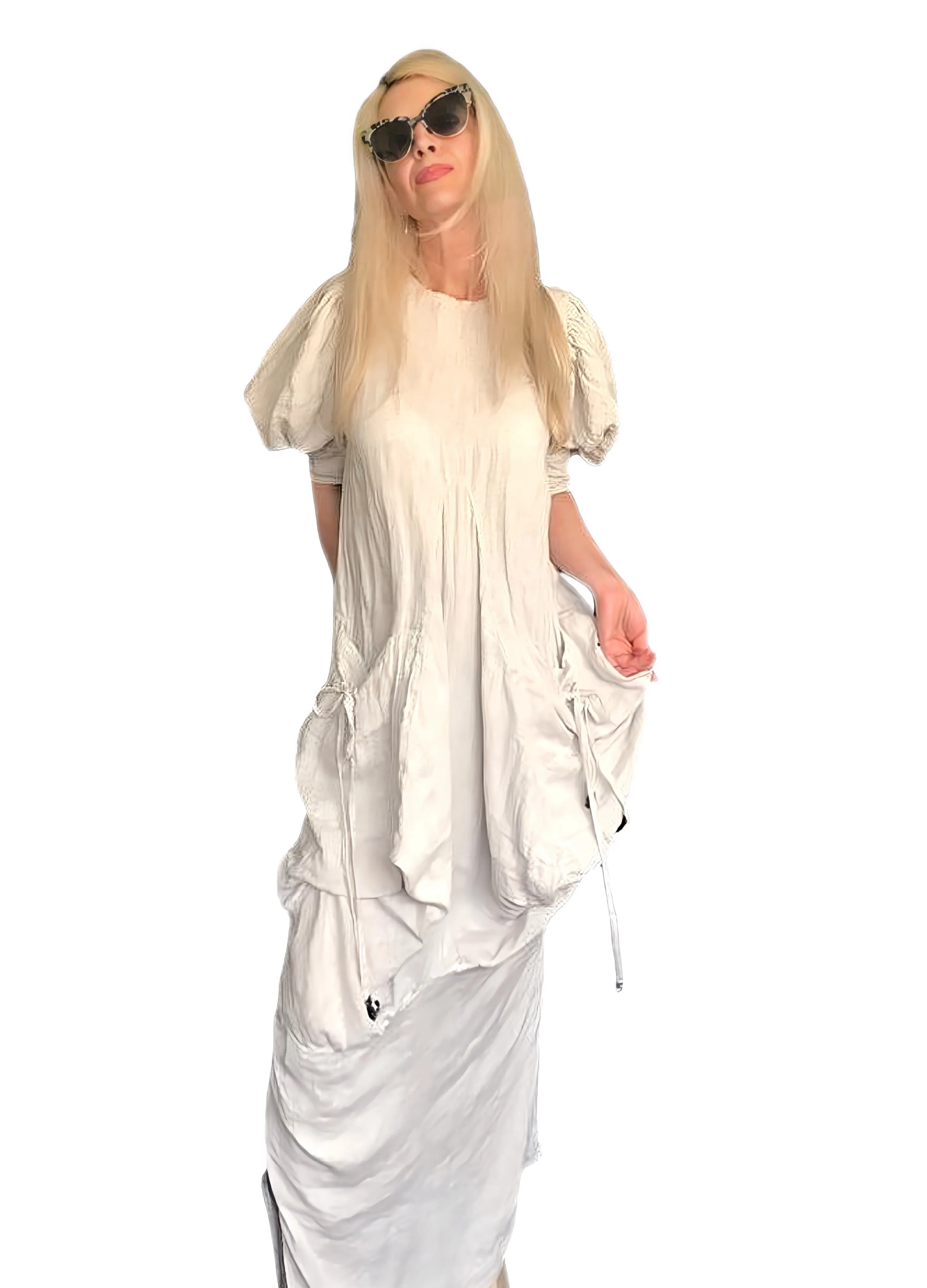 Linen Kaftan Dress With Draped Pockets