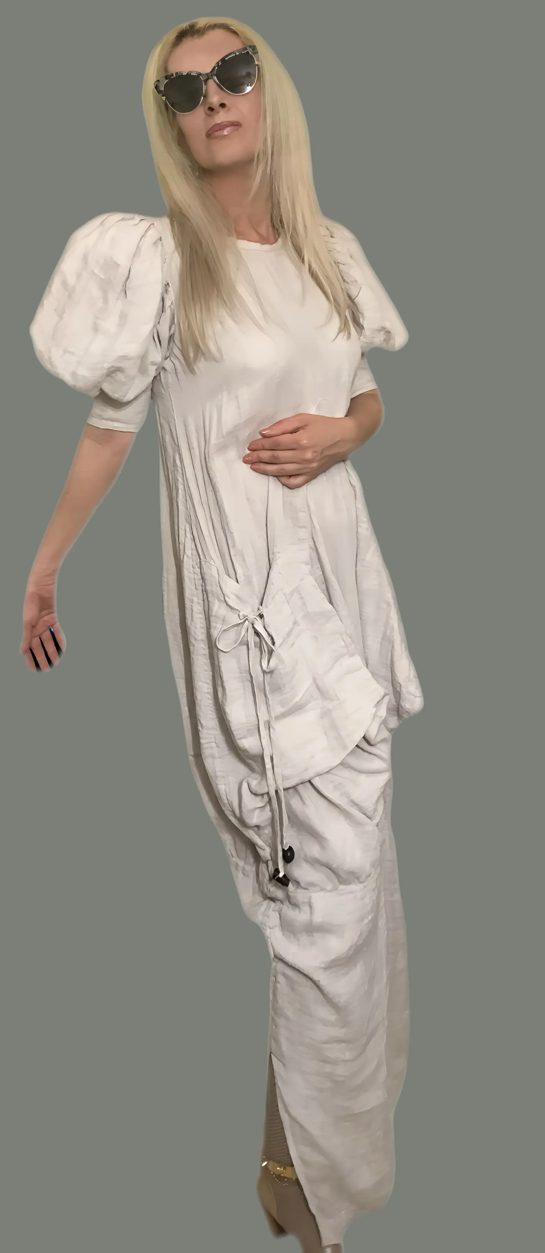 Linen Kaftan Dress With Draped Pockets