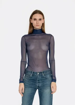 Long Sleeve Mesh Mock Neck in Marine