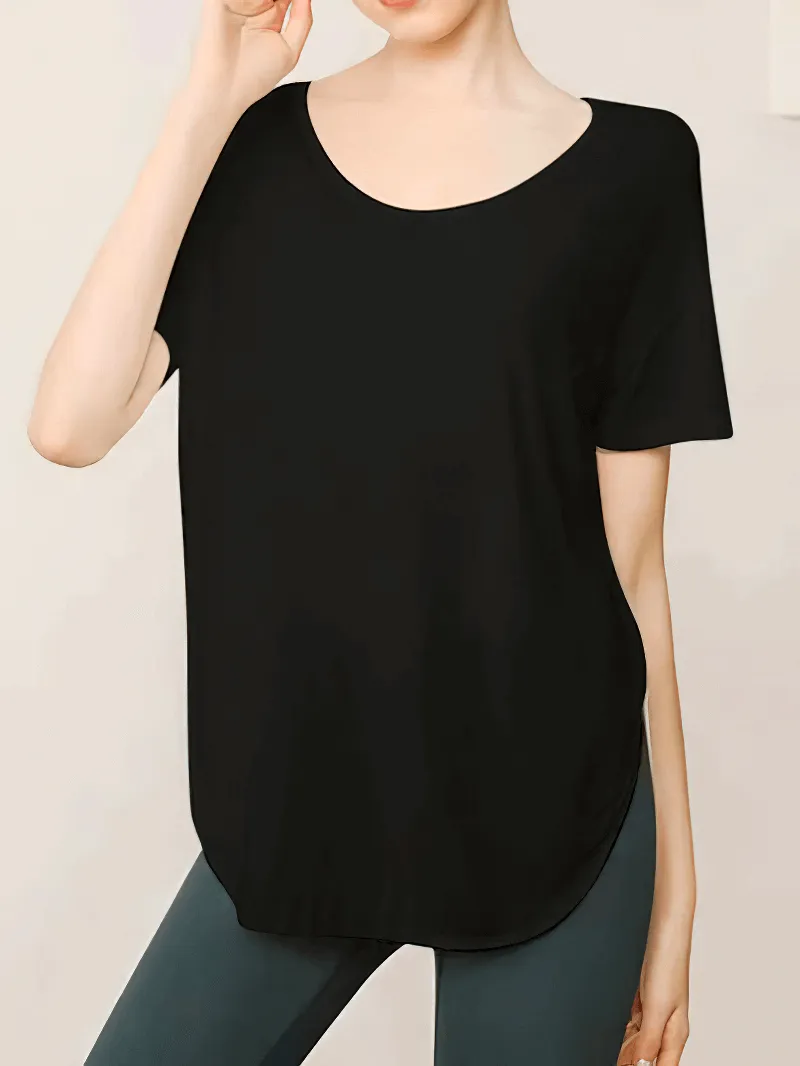 Loose Round Neck Solid Color T-Shirt / Workout Clothes for Women - SF0077