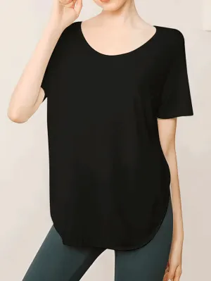 Loose Round Neck Solid Color T-Shirt / Workout Clothes for Women - SF0077