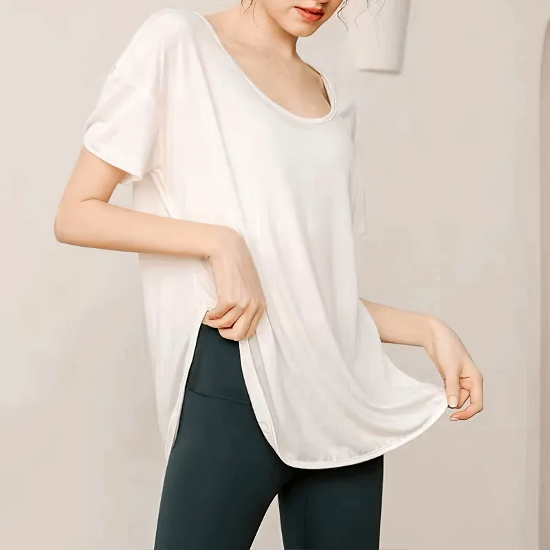 Loose Round Neck Solid Color T-Shirt / Workout Clothes for Women - SF0077