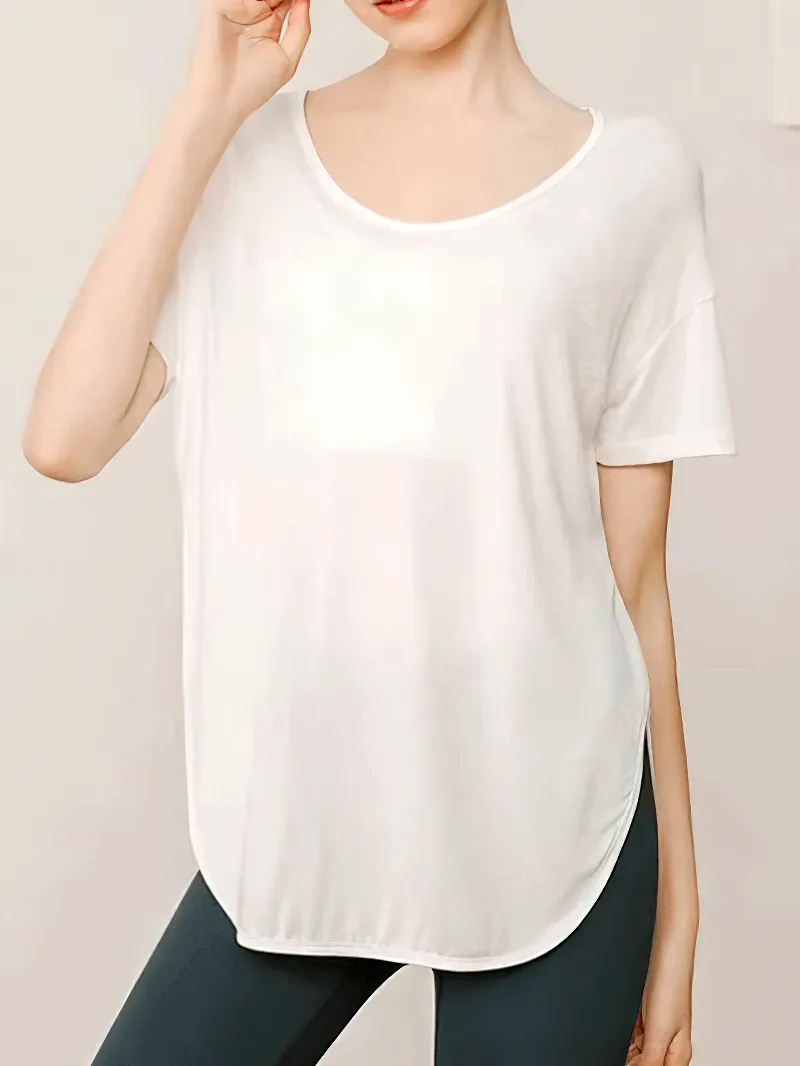 Loose Round Neck Solid Color T-Shirt / Workout Clothes for Women - SF0077