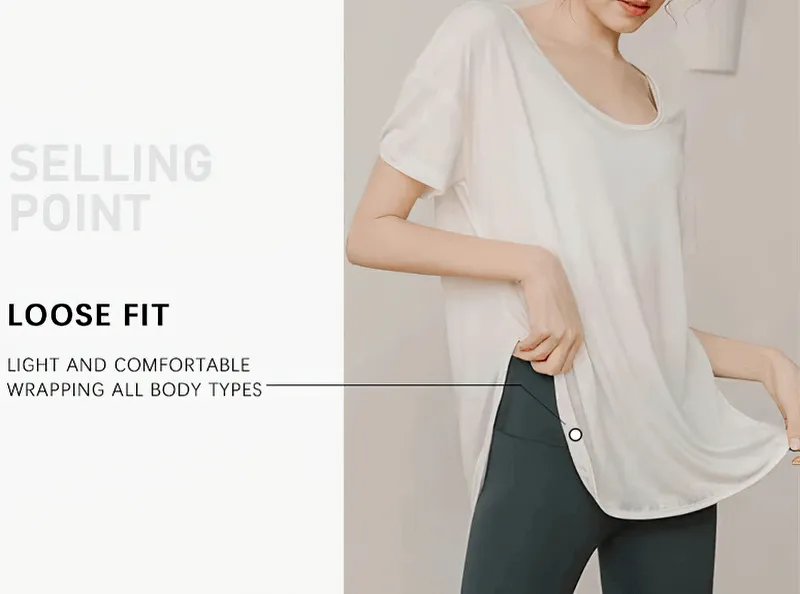 Loose Round Neck Solid Color T-Shirt / Workout Clothes for Women - SF0077