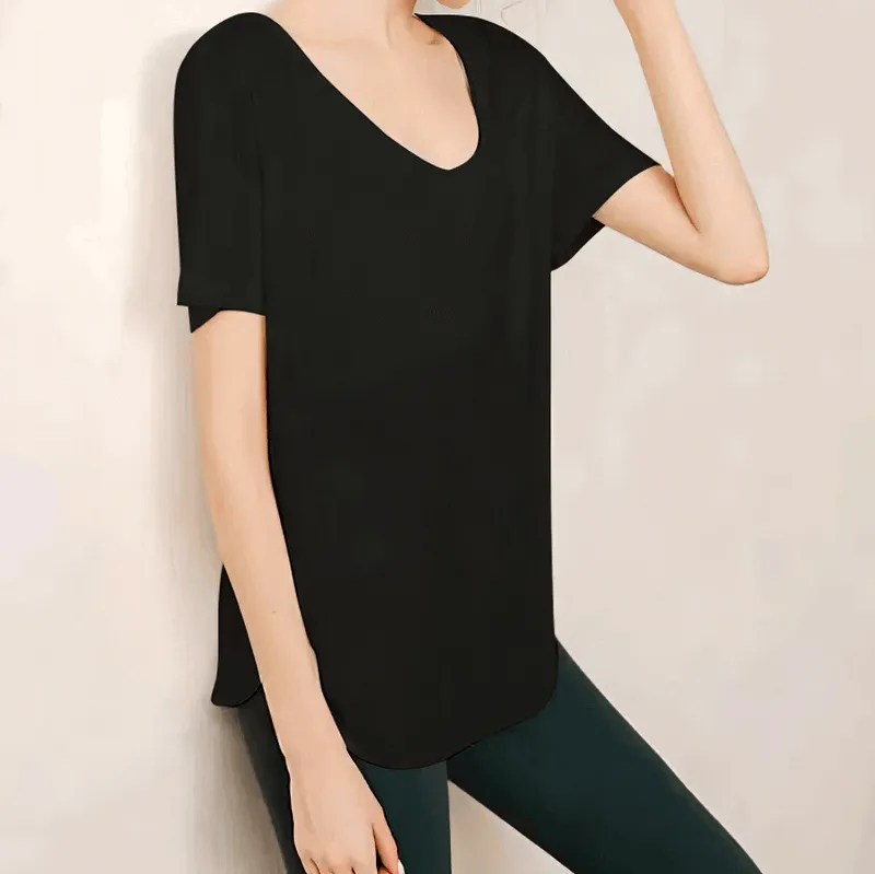 Loose Round Neck Solid Color T-Shirt / Workout Clothes for Women - SF0077