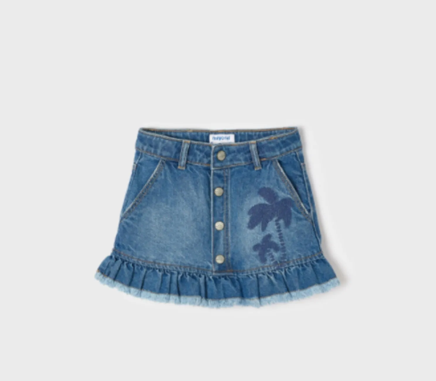 Mayoral Girls Denim Ruffled Palm Tree Skirt