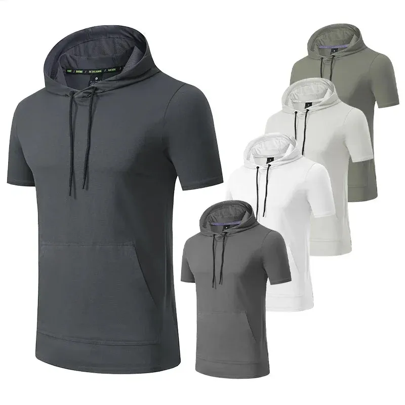 MC - Men’s Compression Hoodie: Short sleeve, tight-fit, ideal for sports, jogging, and outdoor leisure