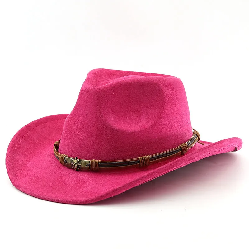 Men Women's Retro Yellowstone Suede Warped Western Cowboy Hat Rolled Brim Ethnic Style Felt Hat