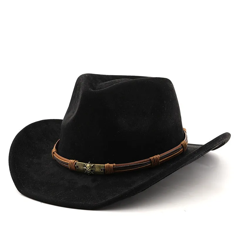 Men Women's Retro Yellowstone Suede Warped Western Cowboy Hat Rolled Brim Ethnic Style Felt Hat