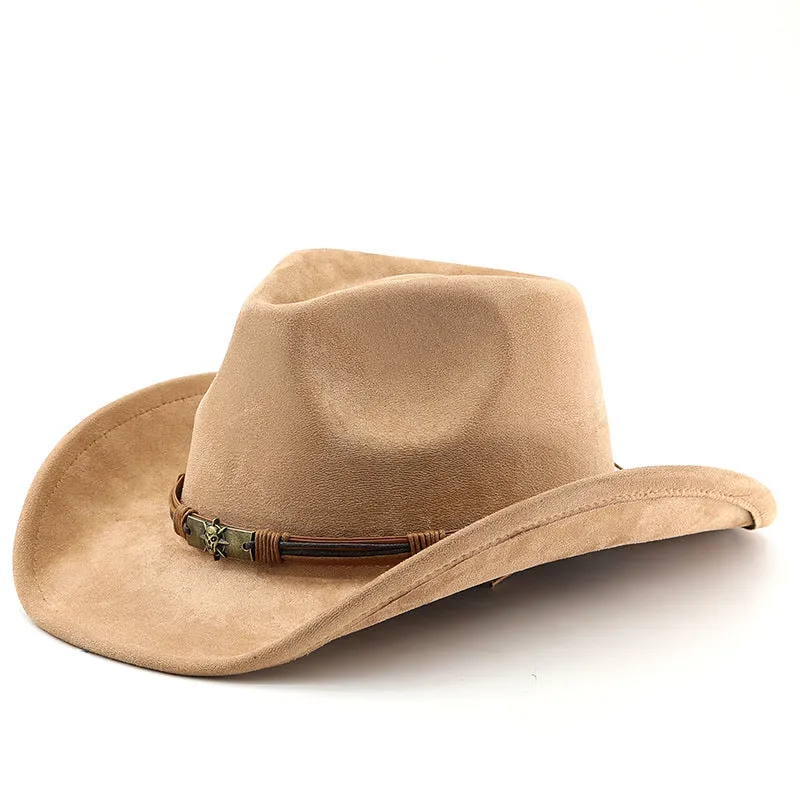 Men Women's Retro Yellowstone Suede Warped Western Cowboy Hat Rolled Brim Ethnic Style Felt Hat