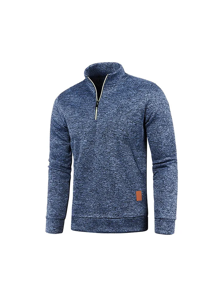 Men'S Collar Zip Knitted Thin Fleece Sweater