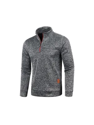 Men'S Collar Zip Knitted Thin Fleece Sweater