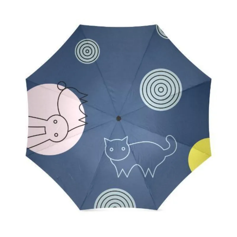 Meow Cat Umbrella Cute Blue  Foldable Umbrella Gifts For Cat Lovers